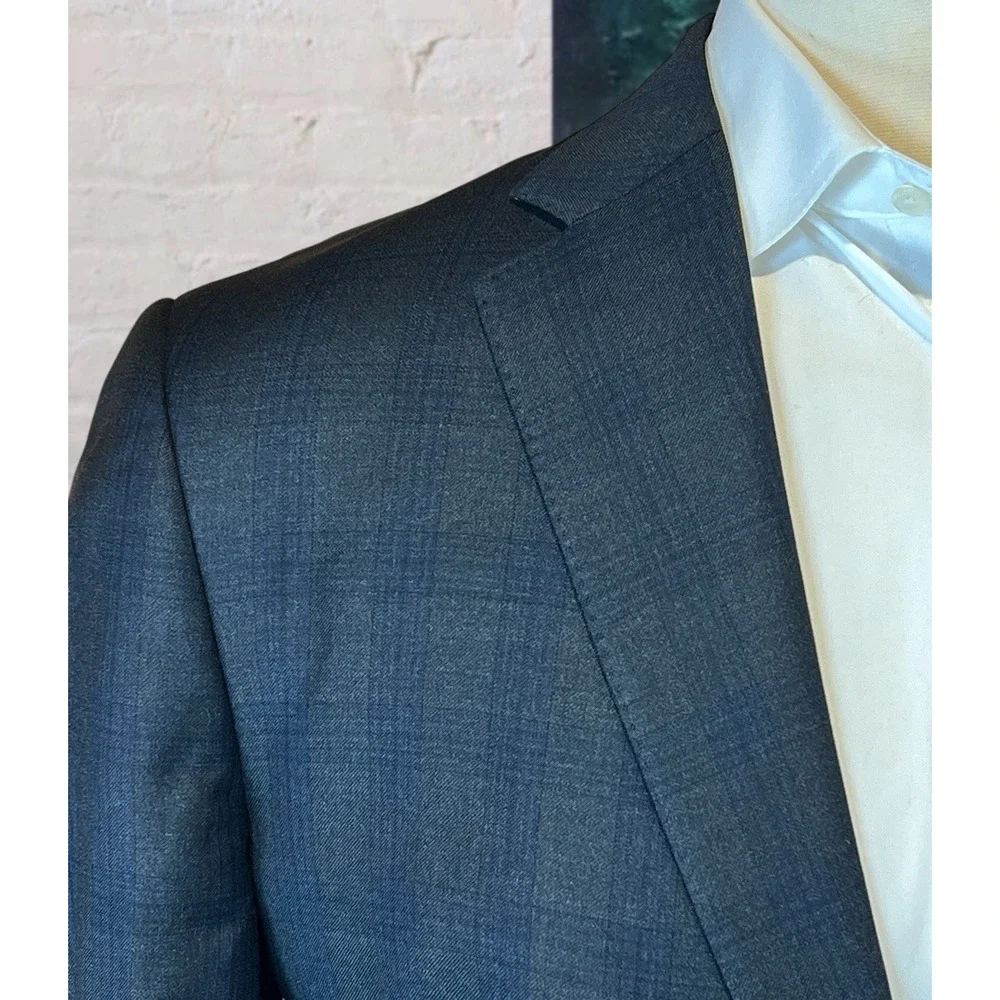 Peter Millar Canada 42R 38x30 Gray Royal Blue Plaid Quality Suit